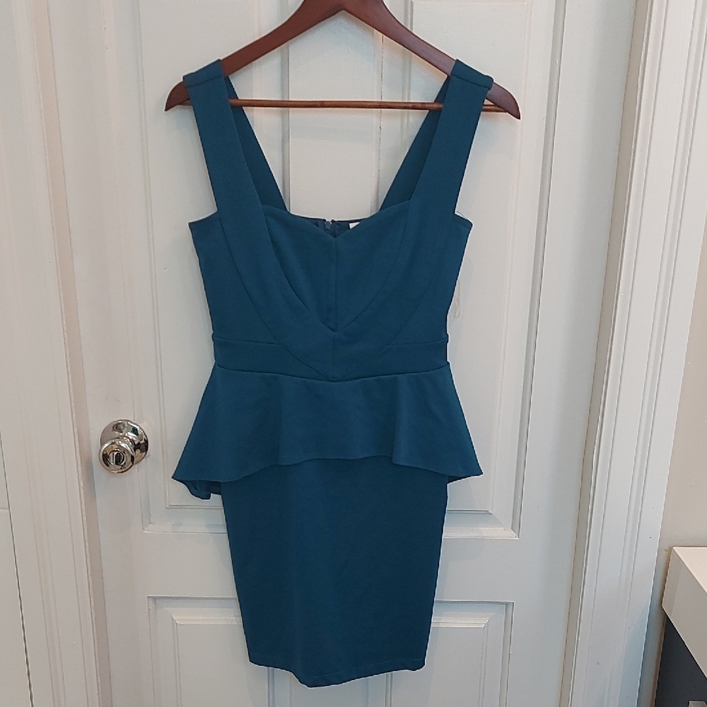 UK2LA Chic Teal Peplum Mini Dress
